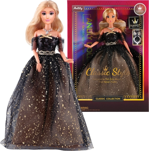 Muñeca de moda con vestido de noche – negro largo