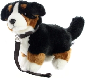 Perro de peluche Boyero de Berna con correa