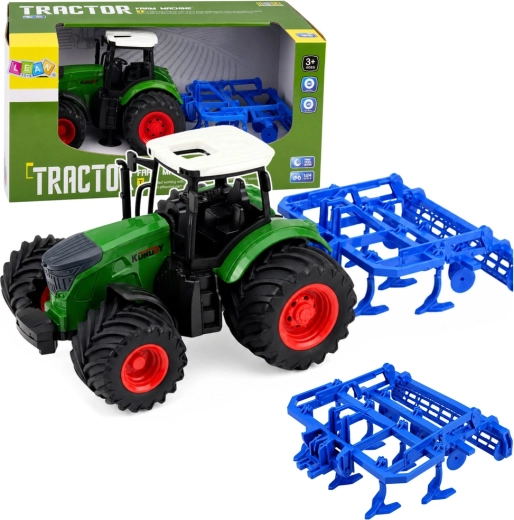 Tractor agrícola con cultivador acoplable 1:24 verde