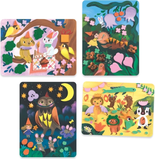 Cuatro bases ilustradas llenas de color