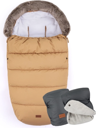 PETITE&MARS saco 4 en 1 Comfy elegant caramel + manoplas Jasie charcoal grey