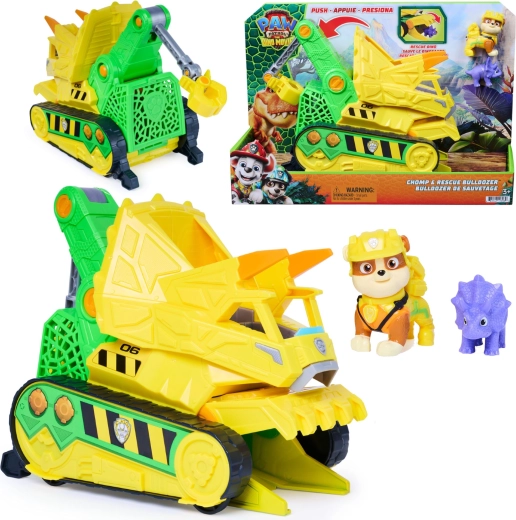 Spin Master La Patrulla Canina en la película – rescate dino: Bulldozer de Rubble Chomp & Rescue 23 cm con figuras