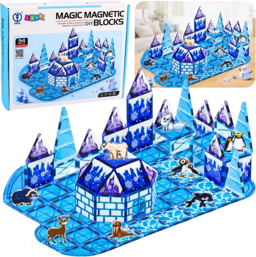 Construcción magnética Reino de Hielo con animales, 94 piezas