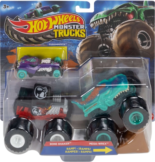 Mattel Hot Wheels Monster Trucks: set de 2 monster trucks con rampa y cochecito Hot Wheels