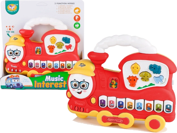 Pianito infantil interactivo locomotora: sonidos de animales, sonidos de vehículos y melodías, rojo