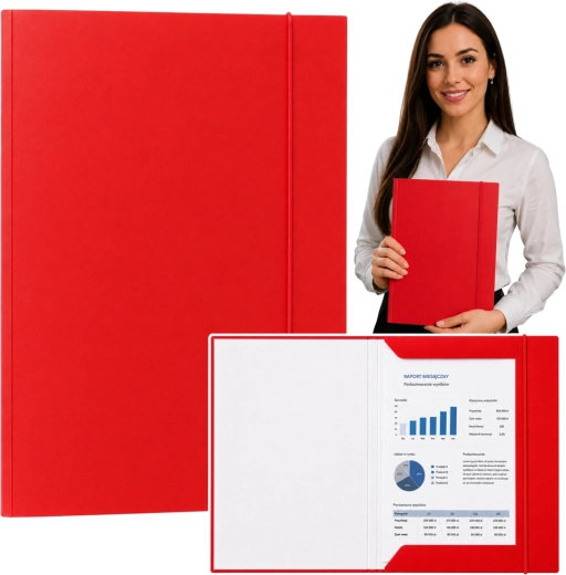 Carpeta de cartón con solapas y goma A4, plastificada, roja - 1 unidad