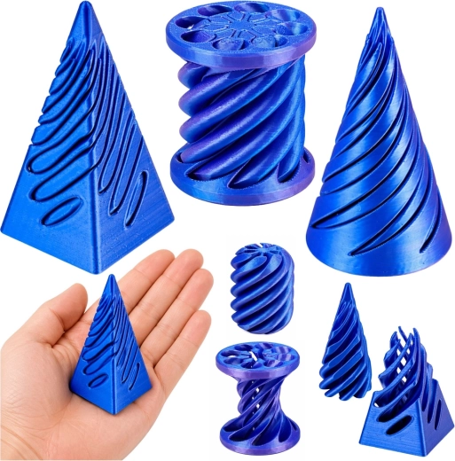 Kit sensorial antiestrés 3D – cono giratorio, cilindro y pirámide (azul)