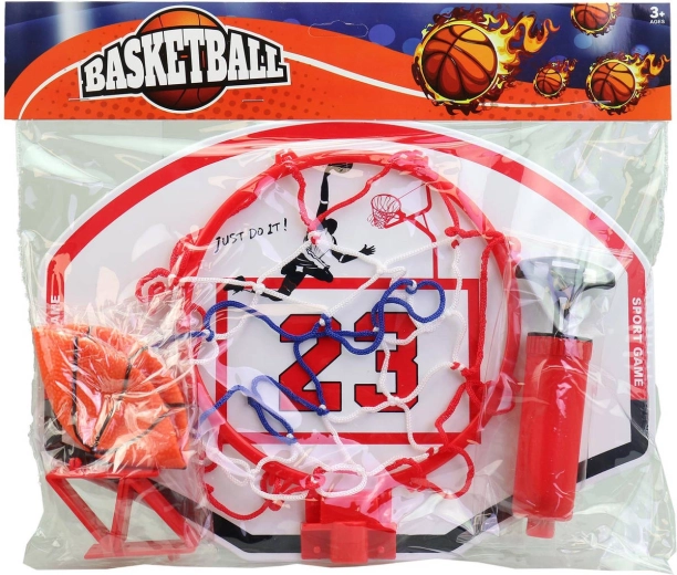 Canasta de baloncesto tricolor con balón y bomba