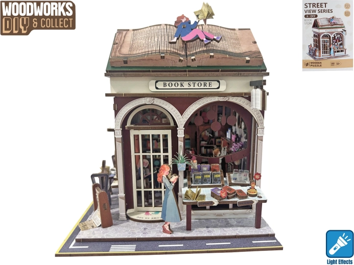 Woodworks kit de construcción de madera librería con luz