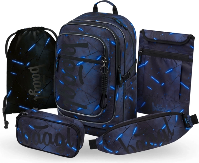 Set escolar BAAGL Cubic Flash de 5 piezas: mochila, estuche, bolsa para el calzado, riñonera y funda plana GRS