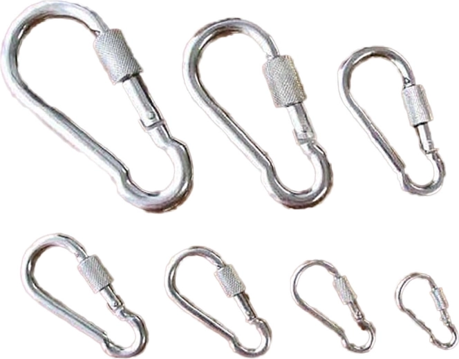 Mosquetón de acero con tuerca de seguridad 70 mm, galvanizado, capacidad de carga 180 kg (10 uds)