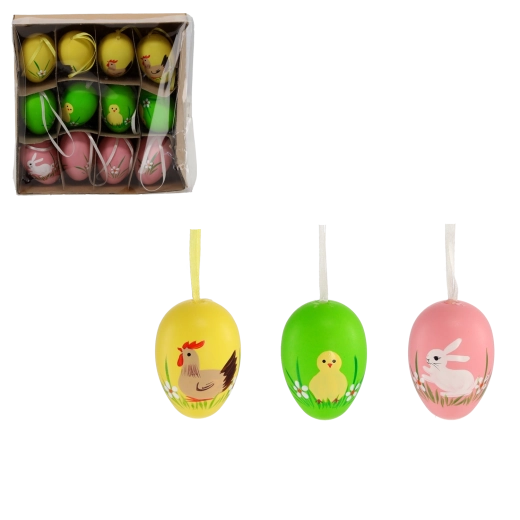 Set de 12 huevos de Pascua colgantes en colores pastel
