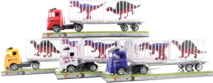 Camión transportador con dinosaurios de fricción