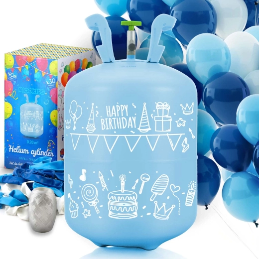 Botella de helio 0,20 m³ con globos y cinta Ricokids