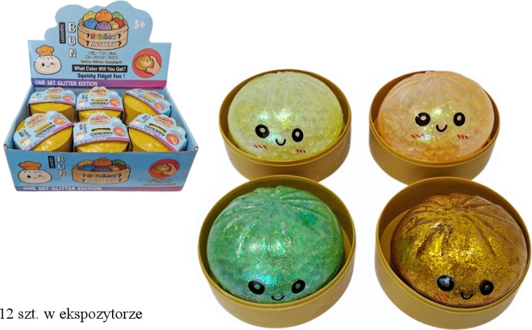 Muñeco antiestrés tipo dumpling con purpurina
