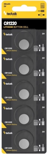 Batería de botón de litio Technik Platinum CR1220 3V – paquete de 5 uds.