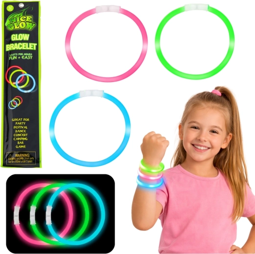Pulseras fluorescentes luminosas Glow Stick, 3 uds., 20 cm