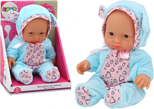 Muñeca pequeña – bebé con ropa azul y gorrito con orejitas