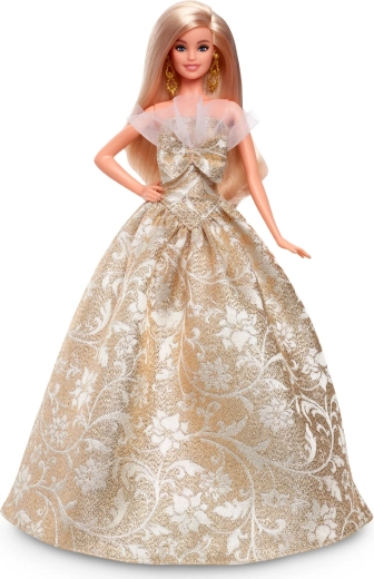 Elegante vestido dorado y blanco