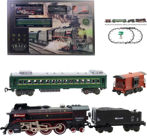 MaDe tren de pasajeros de vapor con luz, sonido y humo: locomotora con 3 vagones