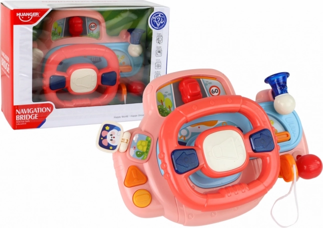 Volante interactivo rosa para niños – simulador de conducción multifuncional