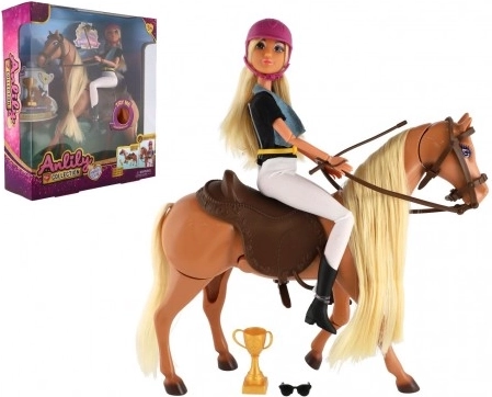 Muñeca jockey con caballo ANLILY, articulada, con accesorios