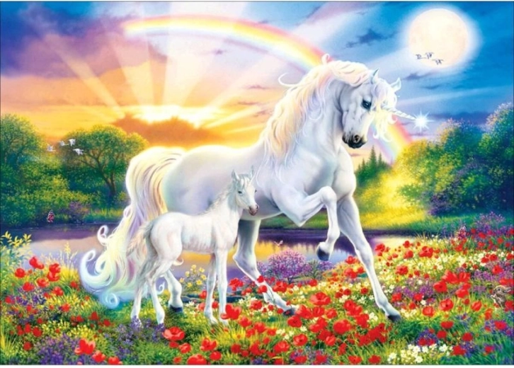 Bordado con diamantes (diamond painting) – dos unicornios 40 × 30 cm