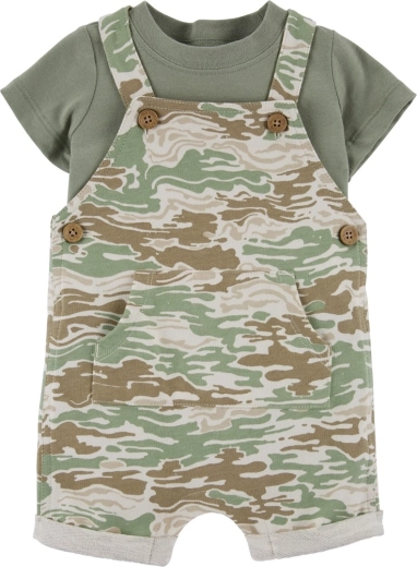 Set de dos piezas Carter's para niño: camiseta de manga corta y pantalones cortos con peto Green Camo (3 meses)