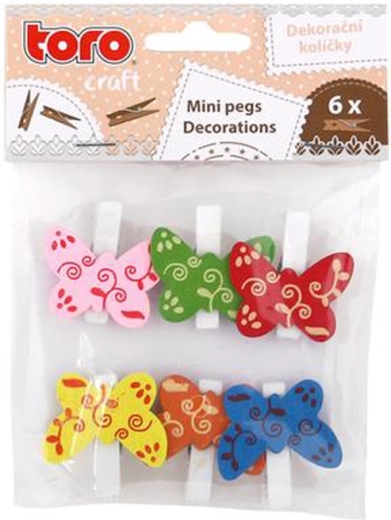 Pinzas decorativas de madera con mariposas, 6 uds