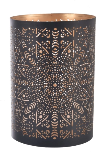 Portavelas Mandala de metal negro y dorado 22 cm