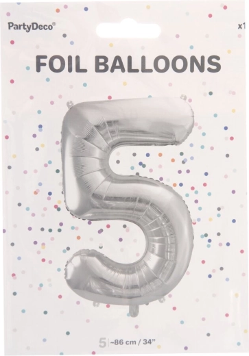 Globo de foil número 5 plateado 86 cm