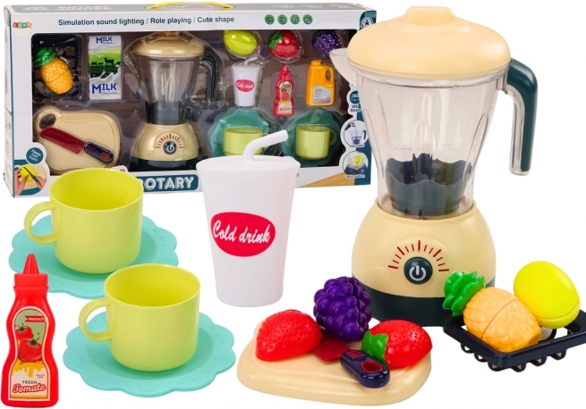 Batidora eléctrica infantil con luces y sonidos – set con fruta para cortar