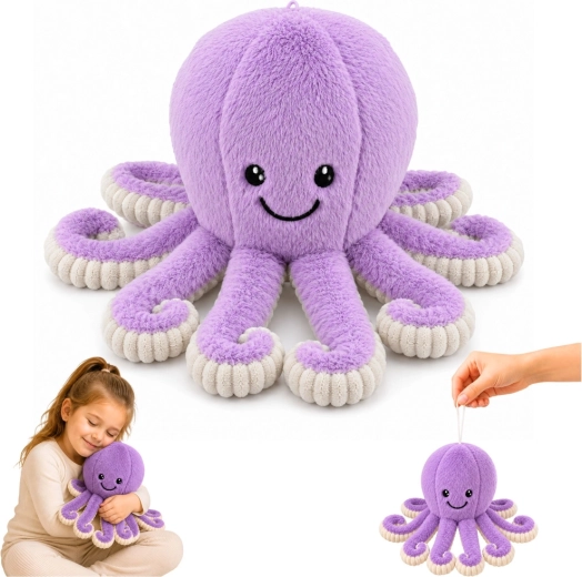 Pulpo de peluche con tentáculos elásticos morado 30 cm
