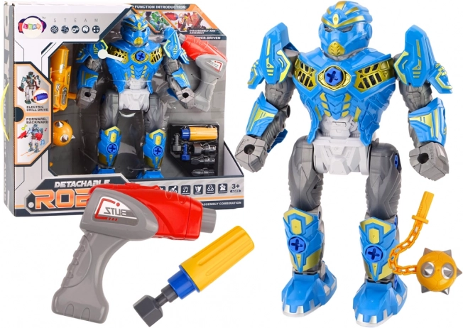 Robot atornillador azul con taladro, luces y sonidos