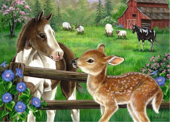 Puzzle Potro de ciervo y caballo balancín 60 piezas