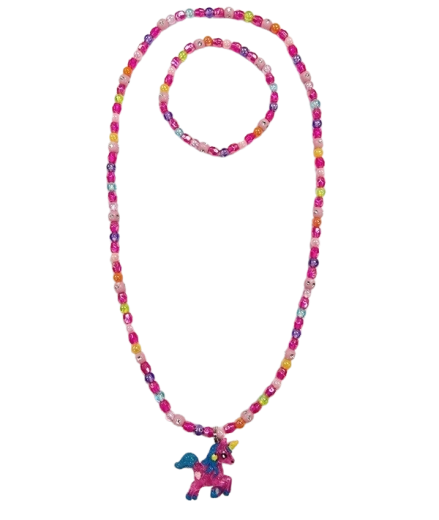Set de joyas infantiles con colgante de unicornio rosa