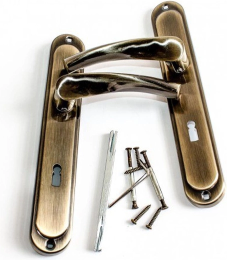 Herrajes para puerta ATENA con bombín de llave 72 mm, pátina