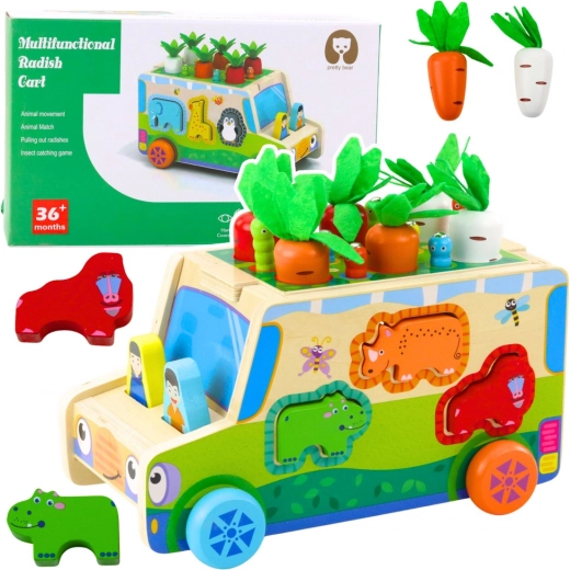 Coche educativo de madera – clasificador de formas, laberinto y juego magnético