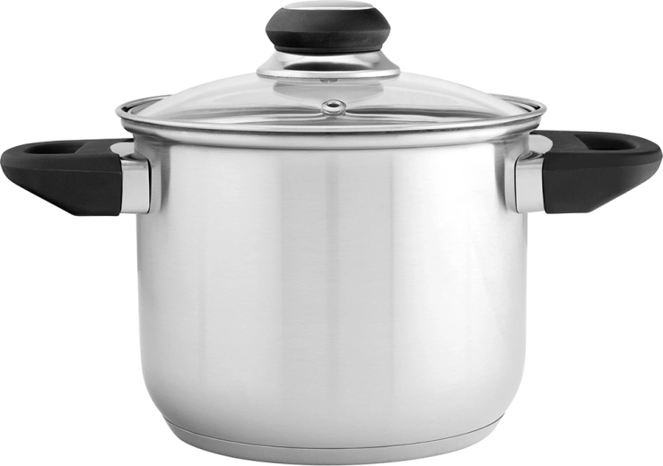 Altom Design Emilio olla alta de acero inoxidable 2,3 l con tapa de vidrio, 16 cm