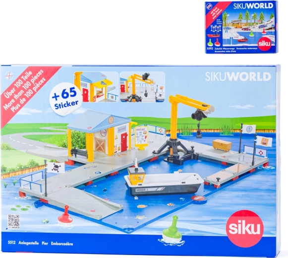 Siku World puerto de carga con muelle y lancha
