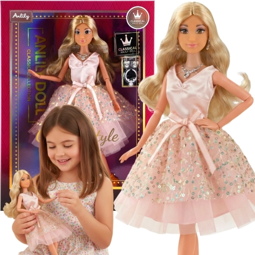 Muñeca Woopie Royal Lily con cabello rubio largo y vestido rosa, 30 cm