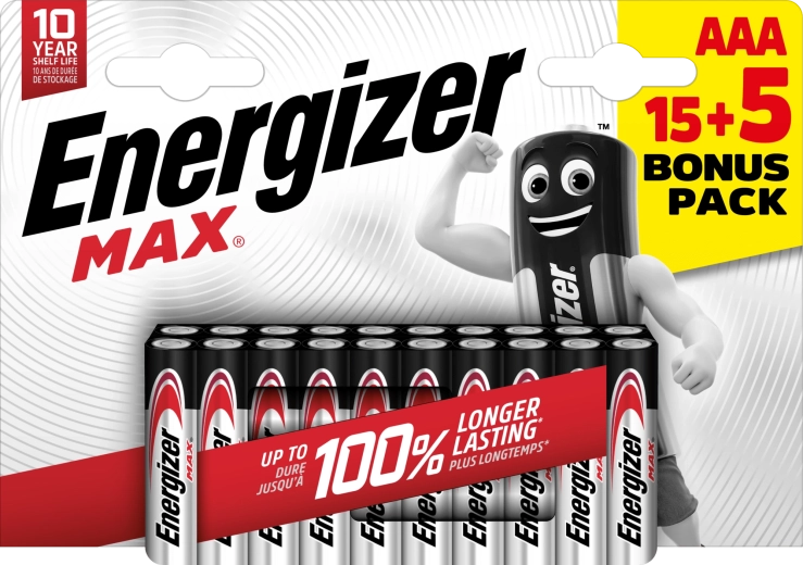 Pilas alcalinas Energizer Max AAA 20 uds