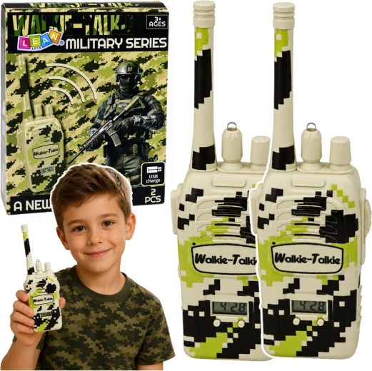 Walkie‑talkies militares infantiles con carga USB y alcance de hasta 200 m (2 uds)
