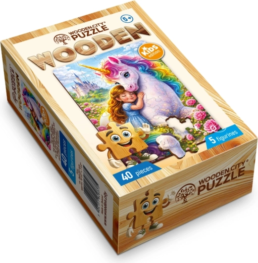 Rompecabezas de madera Wooden City Chica con unicornio mágico, 40 piezas