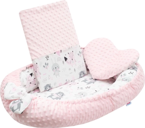 Nido infantil de lujo con almohadita y edredón de minky rosa NEW BABY