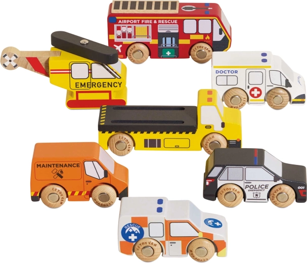 Le Toy Van set de madera de vehículos de rescate con helicóptero