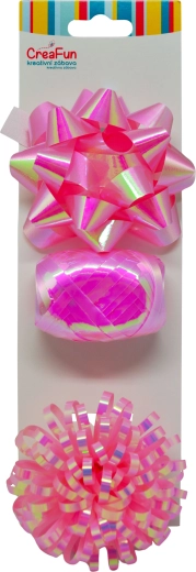 Set de regalo rosa con brillo iridiscente – cinta de 10 m y 2 lazos