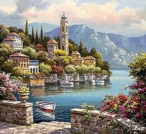 Pintura de diamantes Costa italiana 30 × 40 cm