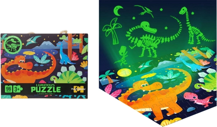 Puzle luminoso en la oscuridad – dinosaurios, 96 piezas