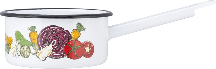 Cazo esmaltado con mango 1 l, 14 cm, decoración de verduras